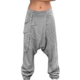 Generisch Kletterhose Mädchen 140 Größe Plus Taille Harem Hosen breit elastischer Druck Herrenhose Coole Compatible with Motorrad Hose Herren (Grey, XXXXL)