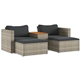 vidaXL Garten Sofagarnitur mit Kissen 5-TLG., Gartensofa Set mit abnehmbarem waschbarem Bezug, Gartenmöbel mit modularem Design, Gartengarnitur Sitzgruppe, Grau Poly Rattan Akazie