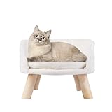 BingoPaw Katzensofa Luxus Katzensofa große Katzen katzensessel Katzenhocker erhöhtes Katzenbett mit Katzenkissen, Haustiersofa Hundesofa für kleine Hunde, 40cm beige
