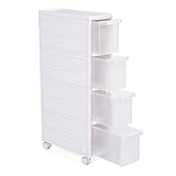 SONGMICS Rollwagen mit Vier Schüben Nischenregal Separat benutzbar Küchenregal Badregal Standregal Allzweckwagen mit Rollen 84,5 cm Hoch weiß KFR05W