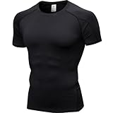 BERCIELY Kurzarm Herren Fitness Schwitzen Atmungsaktiv Trainingsshirt Hoch Stretch Schnelltrocknend Muskelshirt Gym Jogging Sport Kompressionsshirt H-Black M