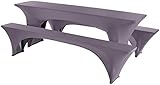 EBETA E Elastisch Biertischhussen Bierbank-Auflage & Tischdecke für 70cm 3 TLG-Set Breite Bierzeltgarnitur Stretch Hussen für Festzeltgarnituren Bierbank Hussen (Taupe)