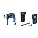 Bosch Professional Schlagbohrmaschine GSB 13 RE (Leistung 600 Watt, inkl. Tiefenanschlag 210mm, Schnellspannbohrfutter 13mm) + Bosch Professional Ortungsgerät GMS 120-27 (Markierstift, Schutztasche)