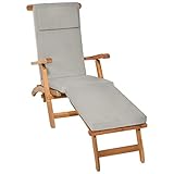 Beautissu Luxus Deckchair Auflage Sonnenliege 175x45x5cm LoftLux DC – Bezug Abnehmbar – Polsterauflage für Liegestuhl Auflage Gartenliege Polster – Liegenauflage Gartenmöbel Kissen Hellgrau