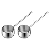 KICHOUSE 2 Kleiner Edelstahl Butterwärmer 300 ml mit Langem Griff Kleiner Schmelztopf für Butter Schokolade und Milch Kompakter Milchwärmer für Küche und Outdoor