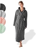 SIEGENTHAL® Damen Bademantel Frottee Velour 100% Baumwolle mit Kapuze Flauschig - Dunkelgrau S - M