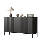 Aurofurz Sideboard,Aufbewahrungsschrank, einzigartiger Linie Design Küchenschrank mit 4 Schubladen und 3 Türen für Küche, Buffetschrank mit Arbeitsplatte, für Esszimmer, Wohnzimmer,145x41x80cm