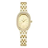 SHENGKE SK Ovale Damenarmbanduhr aus massivem legiertem Stahl mit Kristallbesatz (Gold)