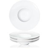 jinsongdafa Suppenschüsseln, Suppenteller, Pastateller 150 ml, Nudelschüssel-Set mit 4 Stück, weiße flache Schüsselteller, Porzellanrand Schüsseln mit und Rand, bestes Geschenk (21.5 CM)