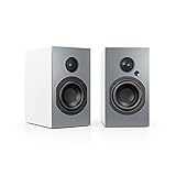 Nubert nuBox A-125 | weißes Lautsprecherpaar mit grauer Front | 2 Stück Regallautsprecher mit HDMI ARC | Lautsprecher-Set mit Bluetooth aptX | Schreibtischlautsprecher für das Büro | aktive Regalboxen