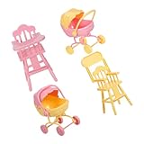 Alipis 2 Sätze Miniatur Puppenzubehör Babywagen und Hochstuhl Realistische Puppenmöbel Kompakt und Leicht für Puppenhaus Dekoration und Kreatives Rollenspiel
