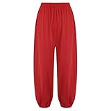 Loodgao Kinder Jungen Sporthose Elastische Taille Loose Fit Jogginghose Trainingshose mit Beinabschluss Freizeithose Basic Einfarbig Jogger Pants Rot 110-116