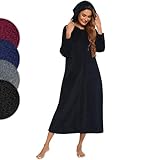 Figarge Bademantel Damen und Herren mit Reissverschluss und Kapuze langer Bademantel Fronttaschen Saunamantel Premium Flanell Bademantel (DE/NL/SE/PL, Alphanumerisch, XL, Regular, Regular, Schwarz2)