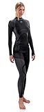 sesto senso Damen Funktionsunterwäsche Set Langarm Shirt Lange Unterhose Sportunterwäsche Thermoaktiv S Grau Schwarz Set