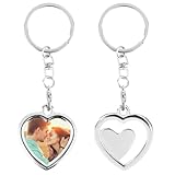 2 pcs Foto Schlüsselanhänger Herz Schlüsselanhänger, Schlüsselbund für Paare DIY, Autoschlüssel Anhänger, Stainless Steel Keyring, Geschenke für Freund Freundin Mama Papa