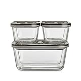 CASO VacuBoxx Eco-Set - 3 Vakuumbehälter aus Borosilikatglas, BPA-Frei, inkl. Vakuumierschlauch & Adapter für alle CASO Vakuumierer/Handpumpe, hitzebeständig, spülmaschinenfest, gefriergeeignet