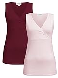 Herzmutter Stilltop-Umstandstop - 2er-Set - Oberteil für Schwangerschaft - mit Stillfunktion - 6700 (M, Dunkelrot|Rosa)