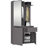 AKORD Garderoben-Set ENTRO Schwarz 95 cm - Kompaktgarderobe Schmaler Flur - 3 Türen, 1 Schublade - 7 Regalböden - Flurgarderoben Set Modern - Flur Möbel Set, Industrial Stil - Graphitgrau