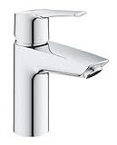 GROHE Start, Waschtischarmatur, wassersparend (Wasserhahn für das Bad, Badarmatur mit Zugstangen-Ablauf, 17cm hoch, mit 3in1 Werkzeug für eine einfache Installation am Waschbecken), chrom, 23550002