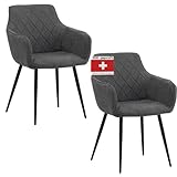 Albatros Esszimmerstühle 2er Set SILA, Anthrazit - Modern und Stilvoll, bequemer Polsterstuhl - Eleganter Küchenstuhl, Stuhl Esszimmer oder Esstisch Stuhl im Retro-Look Stoff