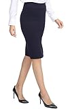 Damen Midi Rock Stretch Figurbetont Business Bleistift Röcke (L, Navy blau)