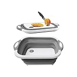 NEEZ 3-in-1 Faltbares Schneidebrett – Multifunktionale Spülschüssel mit Abfluss, Schneidebrett & Waschschüssel – Platzsparend & Tragbar für Küche, Camping, Wohnmobil & Outdoor (Grau)