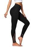 Yvette Sport Leggings Damen high Wasit mit Mesh, 72F Faser Blickdicht Sporthose Yogahose, Schwarz, S