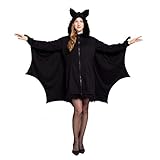 Spooktacular Creations - Fledermaus Kostüm Damen Fledermaus Flügel, Schwarz Fledermaus Reißverschluss Hoodie, Halloween Kostüm für Erwachsene (Medium, Black)