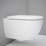 UDiseño Hänge WC Spülrandlos, Tornado-Spülung Geräuscharm Wand WC, D-Form Wandhängende Toiletten, erhöhtes Komplettset Kloschüssel und WC Sitz mit Absenkautomatik, 52,5 cm, Weiß