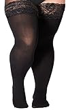 Moon Wood Halterlose Strümpfe Damen 55 Denier Sexy Spitze Kniestrümpfe Thigh High Socken mit Rutschfestem Silicone Schwarz
