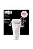 Braun Silk-épil 7 Damen-Epilierer, elektrischer Epilierer für Damen mit breitem Kopf für eine einfache Epilation, nass & trocken, lang glatte Haut, 7-000, Weiß/Rosa