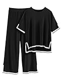Tuopuda Zweiteiler Damen Herbst Winter Gestrickte Pullover mit Lange Jogginghose Zweiteilige Beiläufig Outfit Sportanzug Loungewear Set Geschenk für Frauen, Schwarz, M