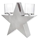 GILDE Windlicht Leuchtstern aus Edelstahl - glänzend - silberfarben - Höhe 37cm x Breite 39cm - Teelichthalter