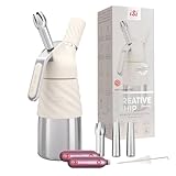 iSi Creative Whip Premium Sahnespender 250ml, Ivory White , aus Edelstahl , inkl. 3 Edelstahltüllen & 2 iSi Sahnekapseln , iSi Sahnespender für Sahne, Dessert & Herzhaftes , Spülmaschinenfest
