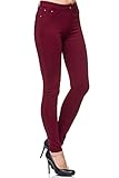 Elara Damen Stretch Hose Skinny Fit Jegging Chunkyrayan H23 Bordeauxrot 46 (3XL)