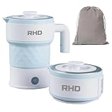 Tragbarer Faltbarer Elektrischer Wasserkocher, 0,7L Camping Klein Heizgerät, 600W Schnellheizung, Lebensmittelechtes BPA-freies Silikon, 304 Edelstahl Heizelement