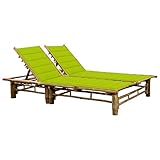Snsowed 2-Personen-Sonnenliege mit Auflagen Bambus, Gartenliege, Liegestuhl, Sonnenstuhl, Sonneninsel Outdoor, Liegen, Gartenmöbel, Bäderliege, Relaxliege - 3063956