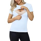 Damen Stillshirt Kurzarm Umstandsmode T-Shirt Stillen Stillfreundliches Umstandsshirt mit Reißverschluss Elegant Schwangere Nursing Tops Still Shirts Kurzarm Umstandsshirt Einfarbige