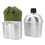 Beowanzk Camping Wasserflasche Lunchbox Set, Aluminium Militär Wasserflasche Mit Kessel und Kochtopf Tragbare Reiseflasche Kleine Reiseflasche für Camping