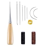 iLamdeetek 11 Stück Leder Nähnadeln,Hand Leder Werkzeug Set,Gebogene Polsternadeln,mit Bohr-Ahle, Gewachstem Faden, Hand-Nähnadeln und Fingerhut,für Leder, Teppich, Matratzen Reparieren