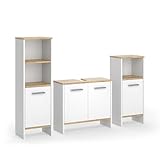 Vicco Badmöbel-Set Weiß/Goldkraft Eiche Karli, bestehend aus Bad Spiegelschrank, Waschbeckenunterschrank, Midischrank - Platz für Pflege- und Badutensilien