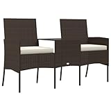 vidaXL Gartensofa 2-Sitzer mit Teetisch Gartenbank Sitzbank Gartenmöbel Sitzgruppe Sitzgarnitur Gartengarnitur Sofa Poly Rattan Braun