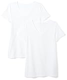 Amazon Essentials Damen T-Shirt Regular Fit mit kurzen Ärmeln und V-Ausschnitt, 2er-Pack, Weiß, M