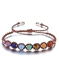 GEHECRST Edelstein 7 Chakra Armband - Heilsteine Einstellbare Armbänder, Yoga Glücksarmband, Healing Reiki Energietherapie Glückbringen Talisman