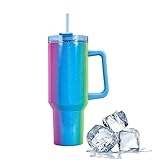 40oz Kaffeebecher to Go, Doppelwandiger Edelstahl Vakuum Isolierbecher mit Griff und Stroh, Tragbare Autobecher Becher Tumbler Thermobecher Kaffeetasse für Heißer und Kalter (Magisches Blau)