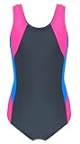 Aquarti Mädchen Badeanzug mit Ringerrücken, Farbe: Graphit/Blau/Pink, Größe: 158