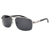 Emeco Polarisierte Sportliche Herren Sonnenbrille Bikerbrille Pilotenbrille 8257 (Silber Rahmen)