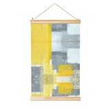 GaxfjRu Abstrakter Kunstdruck in Grau und Gelb, Holzschaft, Wandkunstdruck, Leinwanddrucke, elegantes Display, mühelose Montage