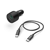 Hama Auto Ladegerät Set mit Ladekabel, Kfz Schnellladegerät 32 Watt Power Delivery/Qualcomm Quick Charge (2 Port Zigarettenanzünder 1x USB A, 1x USB C, Mehrfach Ladestecker für Smartphone) schwarz