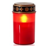 Homemory LED Grabkerze, 7cm x 12,5 cm, Rotes IP44 Wasserdichtes Outdoor Flammenloses Kerzenlicht, Grablicht mit Timer, Batteriebetriebene Grabkerze, Friedhofskerze Grablaterne